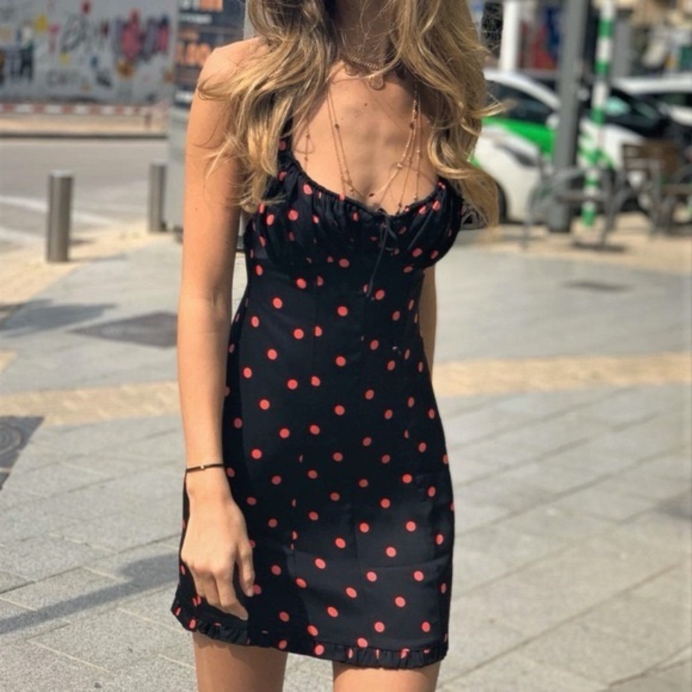 For Love And Lemons Black Dress with Pink Dots